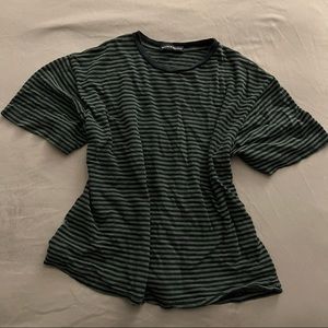 Brandy Melville Green Black Striped Shirt